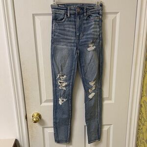 American Eagle Outfitters High Rise Distressed Blue Jeans